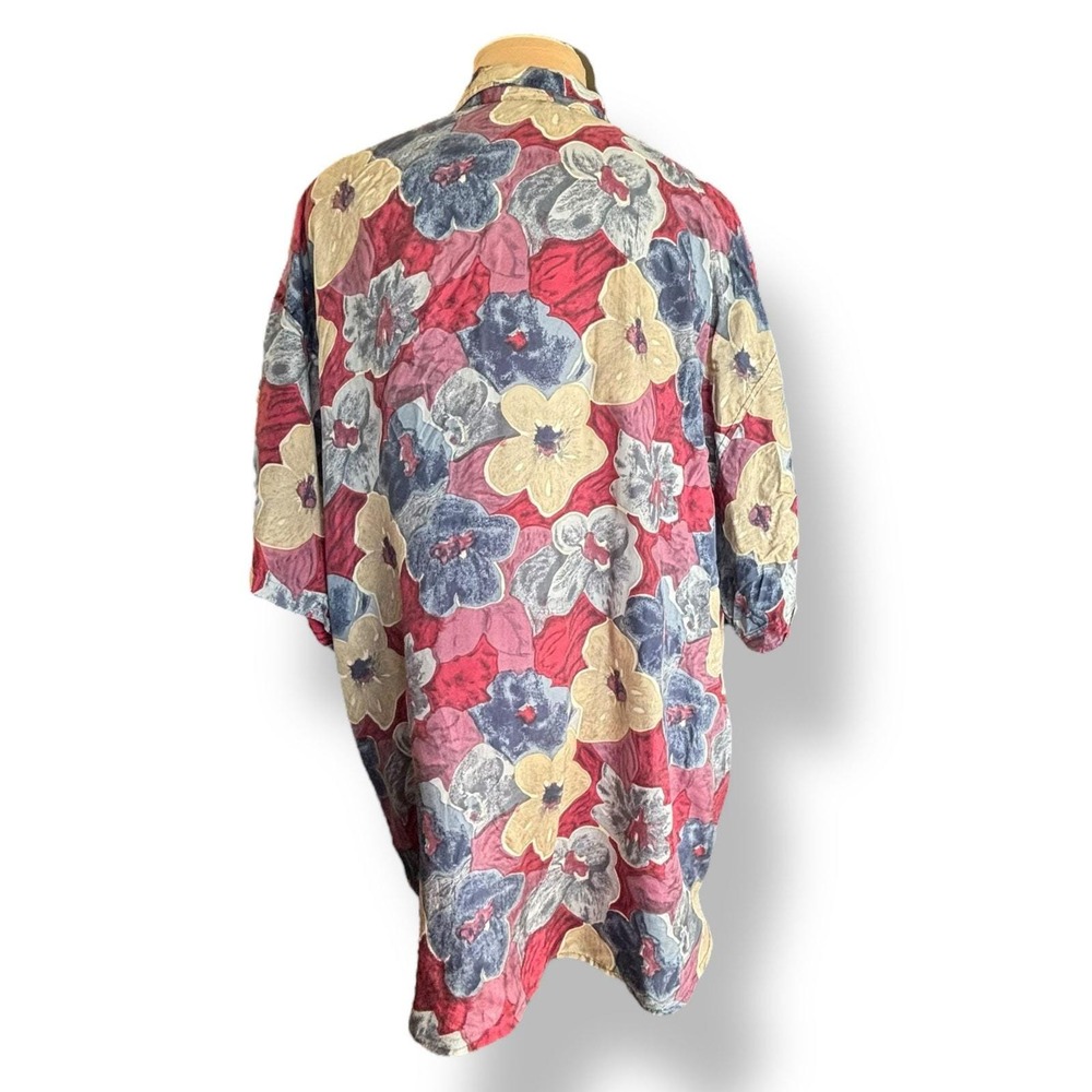 Vintage 90s Floral Silk Shirt XL Atelier De Soir Tropical Button Up Vacation Top - Picture 3 of 9
